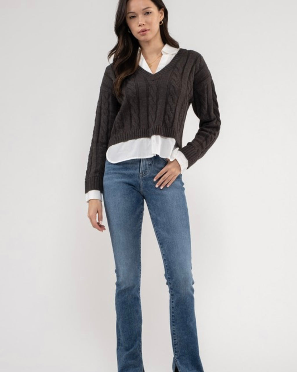 Layered Cable Knit Sweater