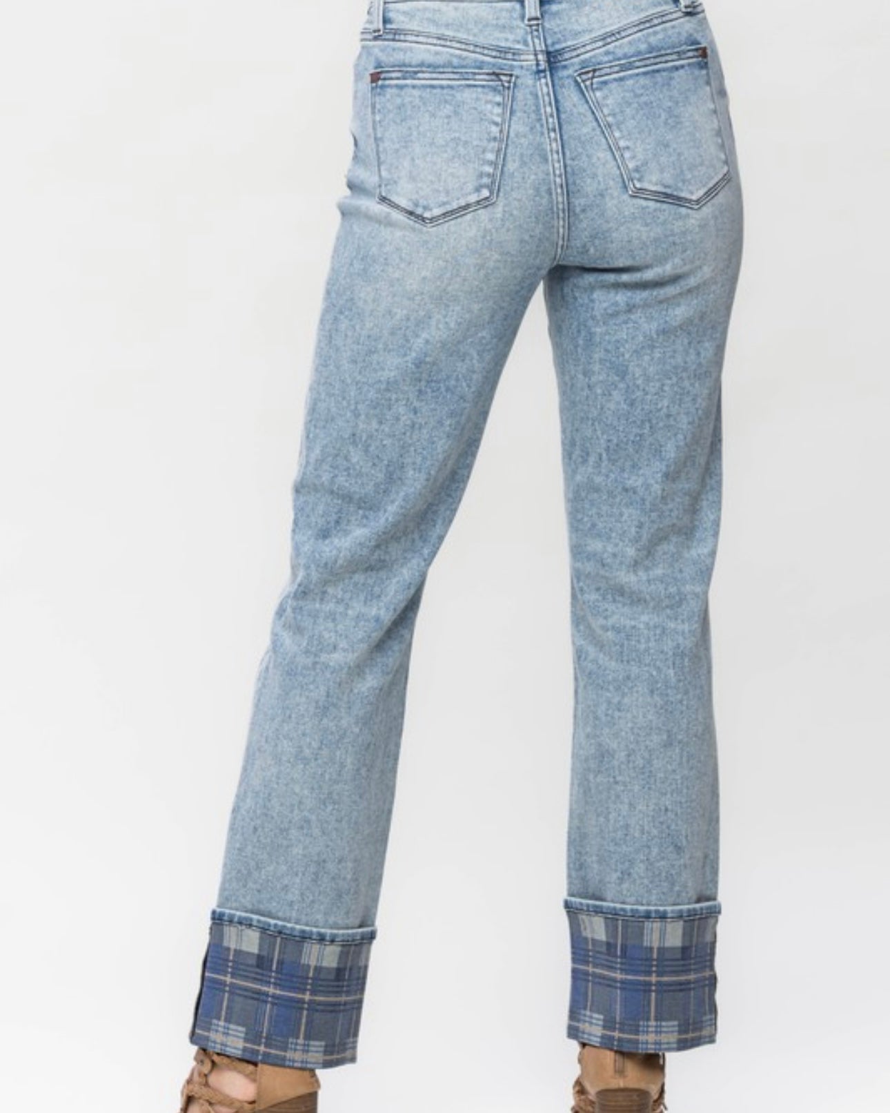 Vintage Plaid Cuff Straight
