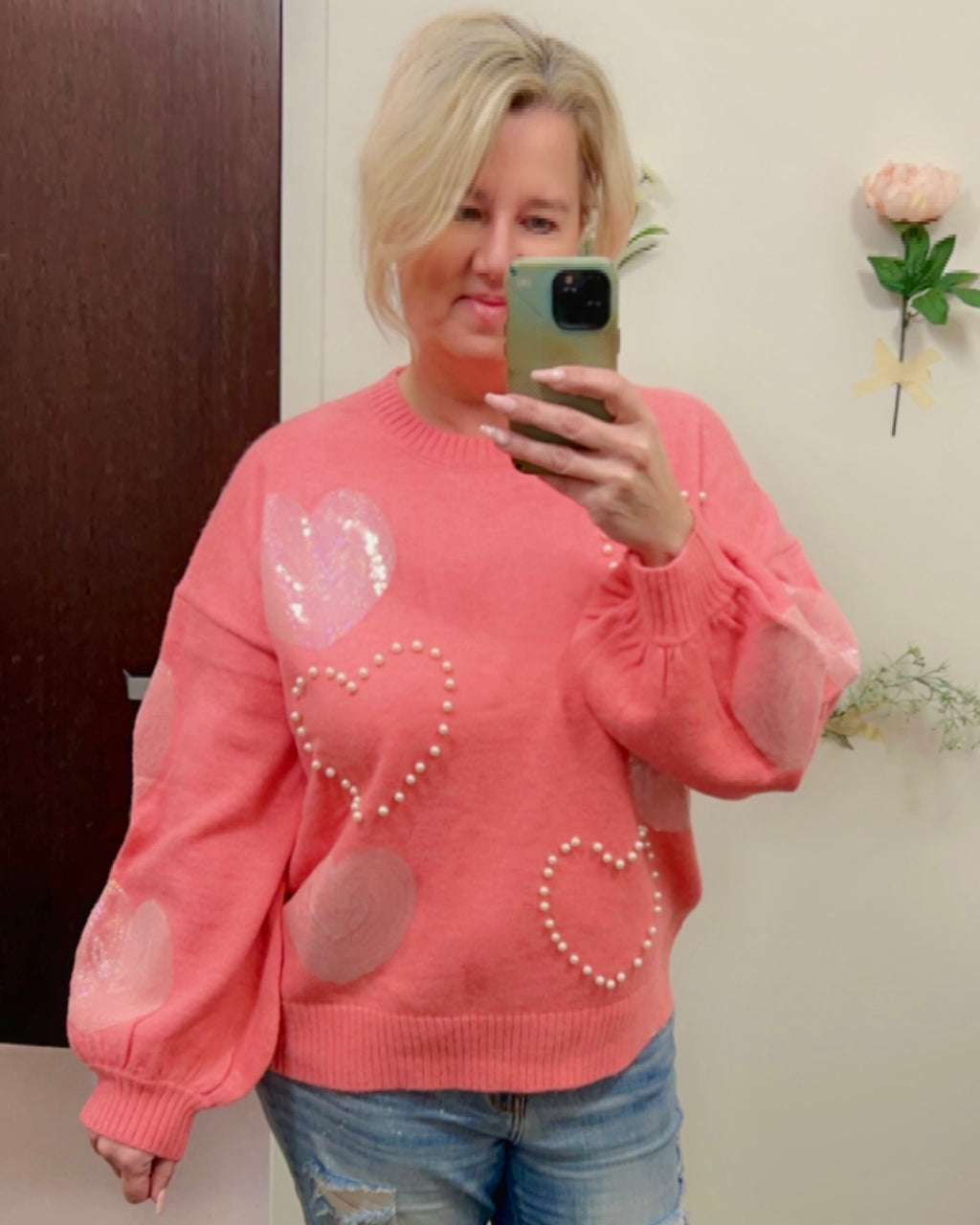 Heart Pearl and Sequin Sweater