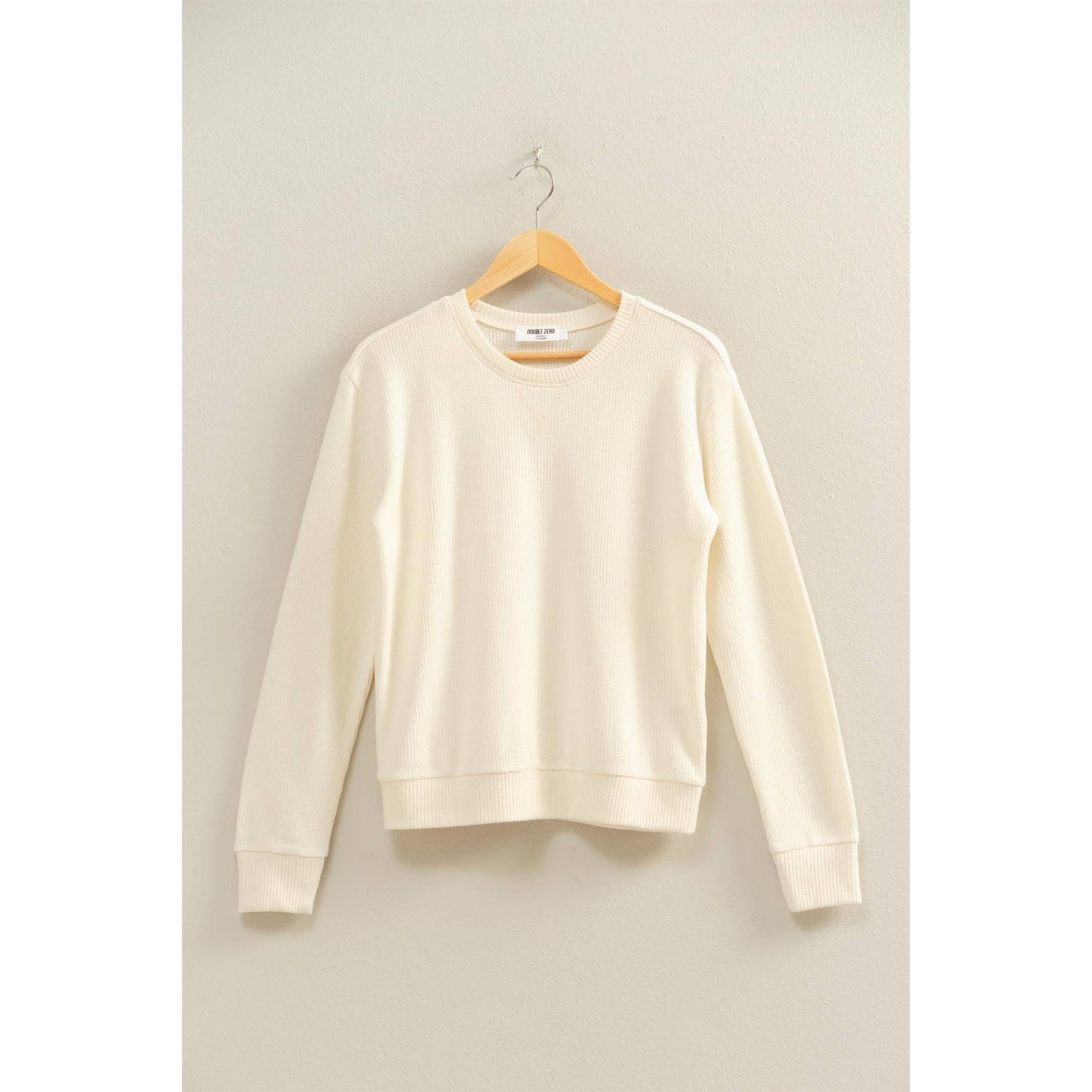 Brushed Crew Neck Long Sleeve Top: CREAM