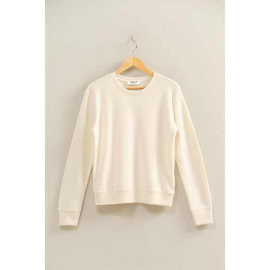 Brushed Crew Neck Long Sleeve Top: CREAM