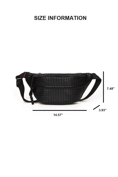 Vegan Leather Woven Crossbody Bag