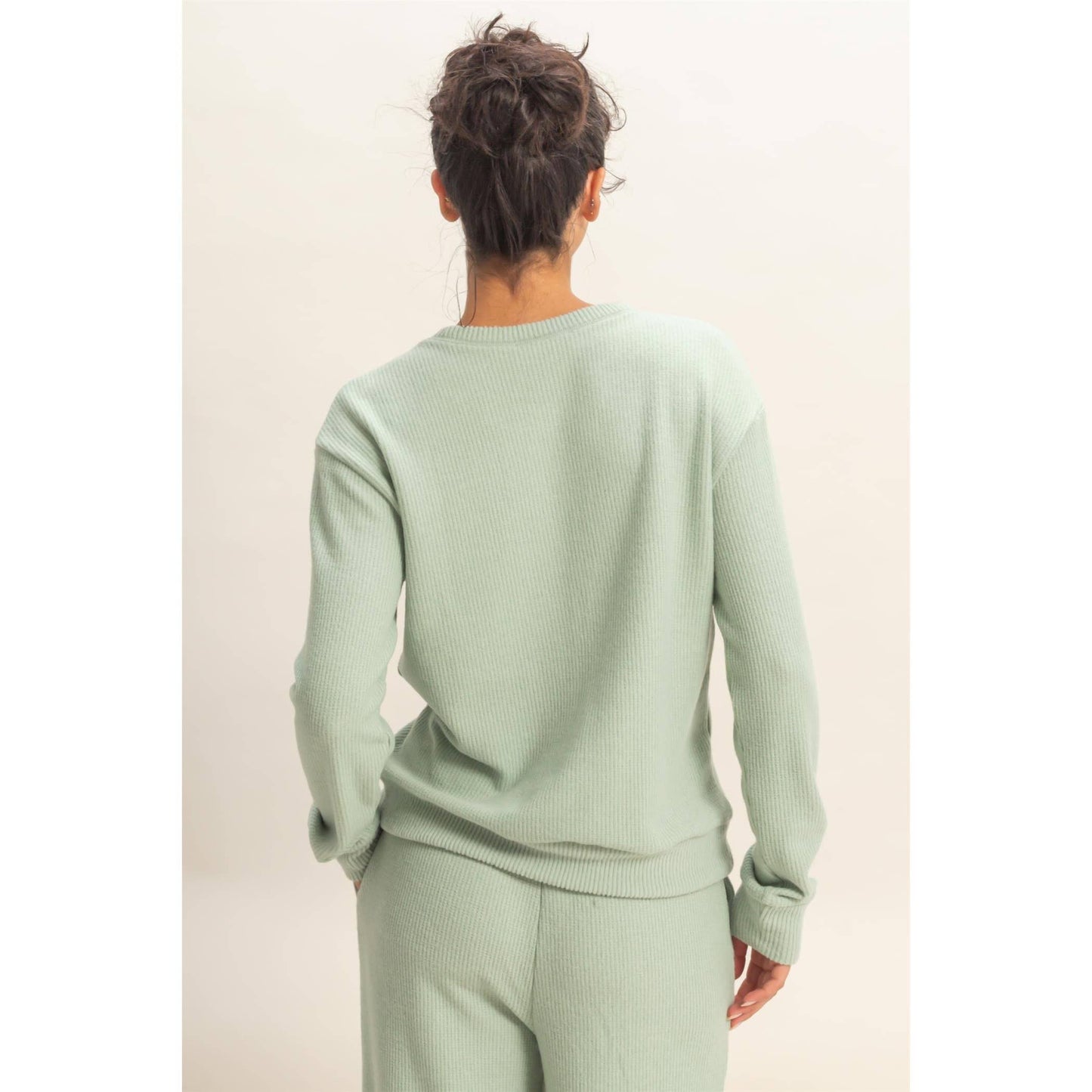 Brushed Crew Neck Long Sleeve Top: SAGE GREEN