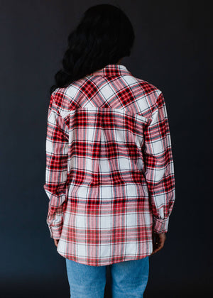 White, Black & Red Plaid Flannel