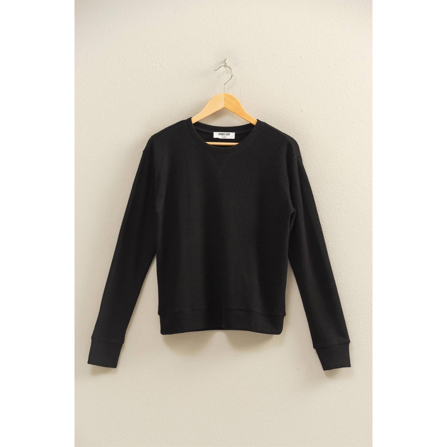 Brushed Crew Neck Long Sleeve Top: BLACK