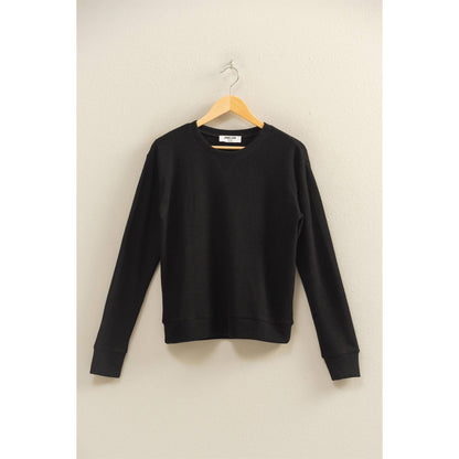 Brushed Crew Neck Long Sleeve Top: BLACK