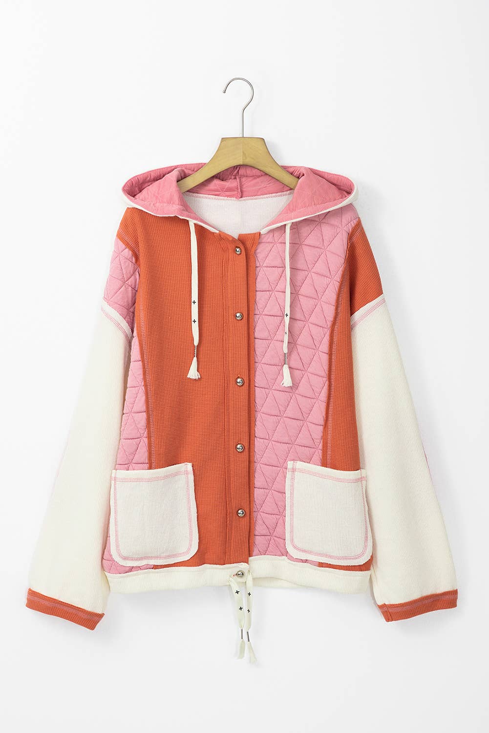 Quilted Patchwork Loose Fit Hooded Jacket