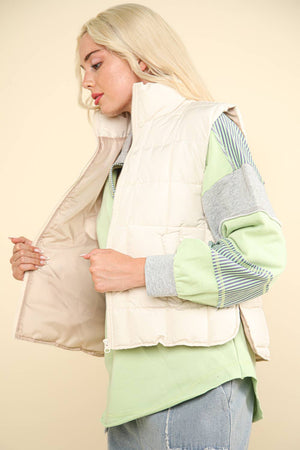 Ecru Solid Puffer Vest