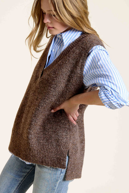 Oversized Soft Knit Sweater Vest (Brownie)