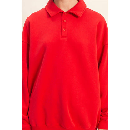Oversized Polo Collared Pullover: RED