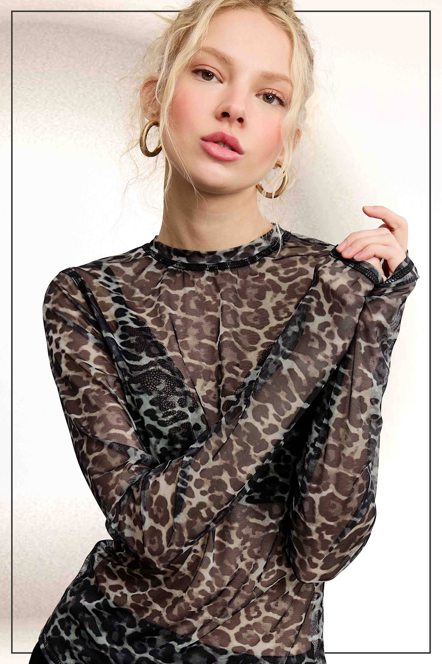 Semi Sheer Leopard Long Sleeve Mesh Top