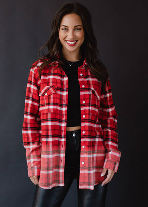 Dk Red, Black & White Plaid Flannel