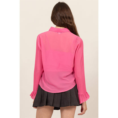 Bell Sleeve Blouse With Lining: PINK