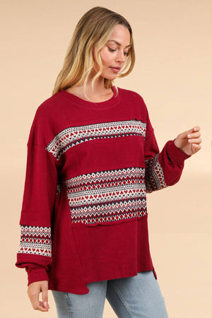 Oversized Printed Knit Top (wine)