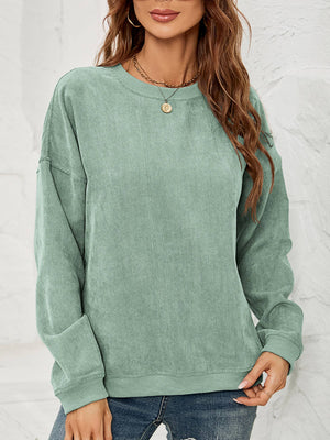 Corduroy Round Neck Long Sleeve (Lt green)