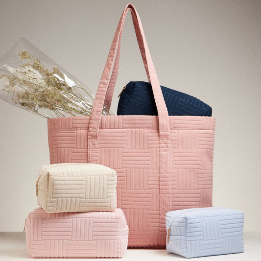 Quilted Tote Bag with Woven Texture: Pink