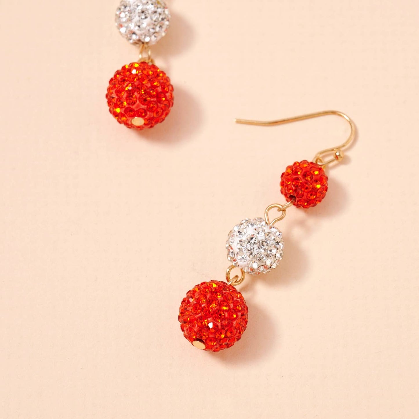 Game Day Rhinestone Dangling Earrings: Red/White