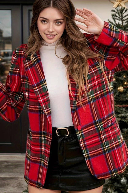 CHRISTMAS RED PLAID BLAZER