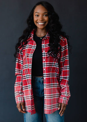 Lt. Red, White & Black Plaid Flannel