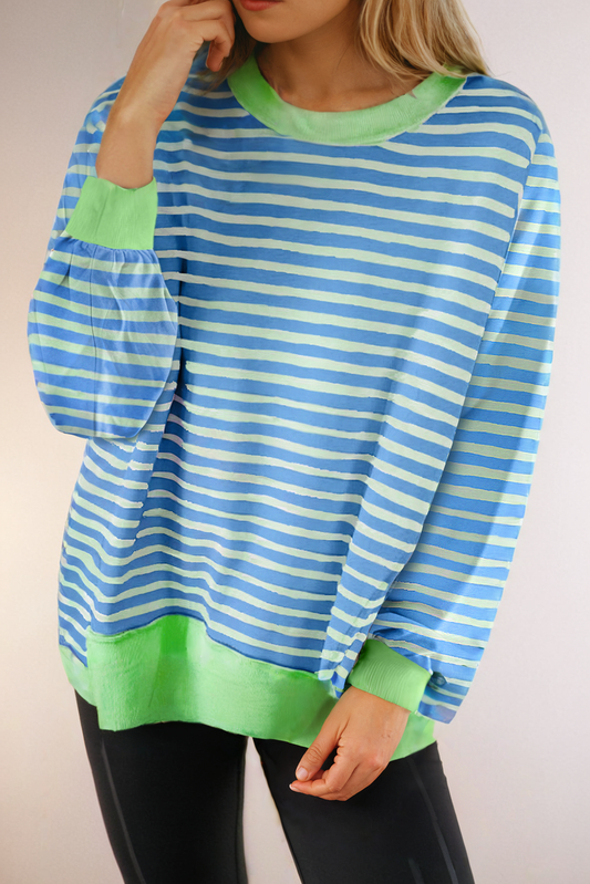 Stripe High Low Long Sleeve Sweatshirt
