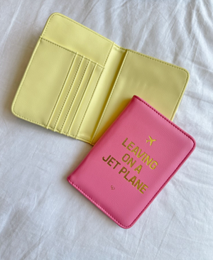 Leaving On A Jet Plane Passport Cover Wallet Pastel Yellow