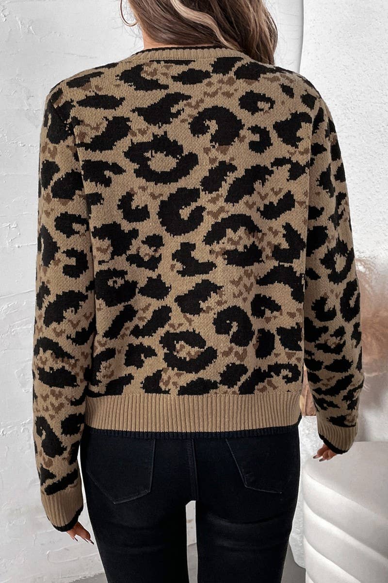 Leopard Print Bow Tie Knit Sweater