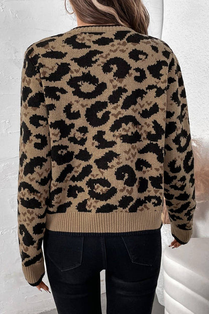 Leopard Print Bow Tie Knit Sweater