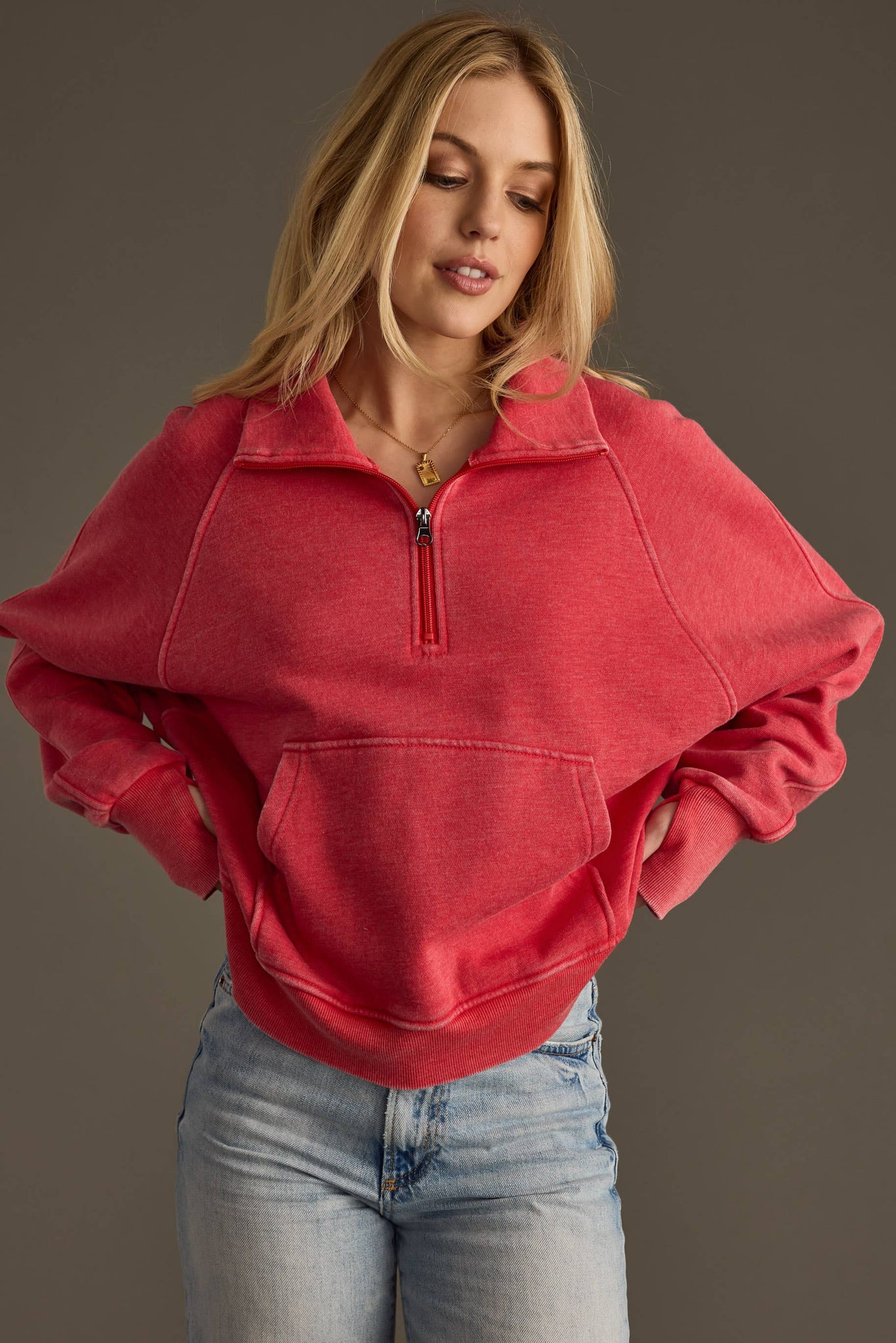 Red Quarter Zip Sweatshirt