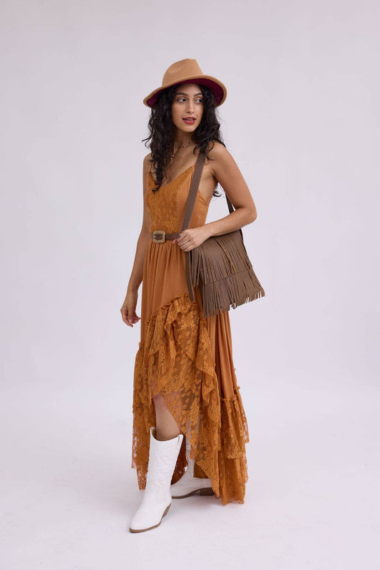 Brown Shoulder Bag with Western Fringe