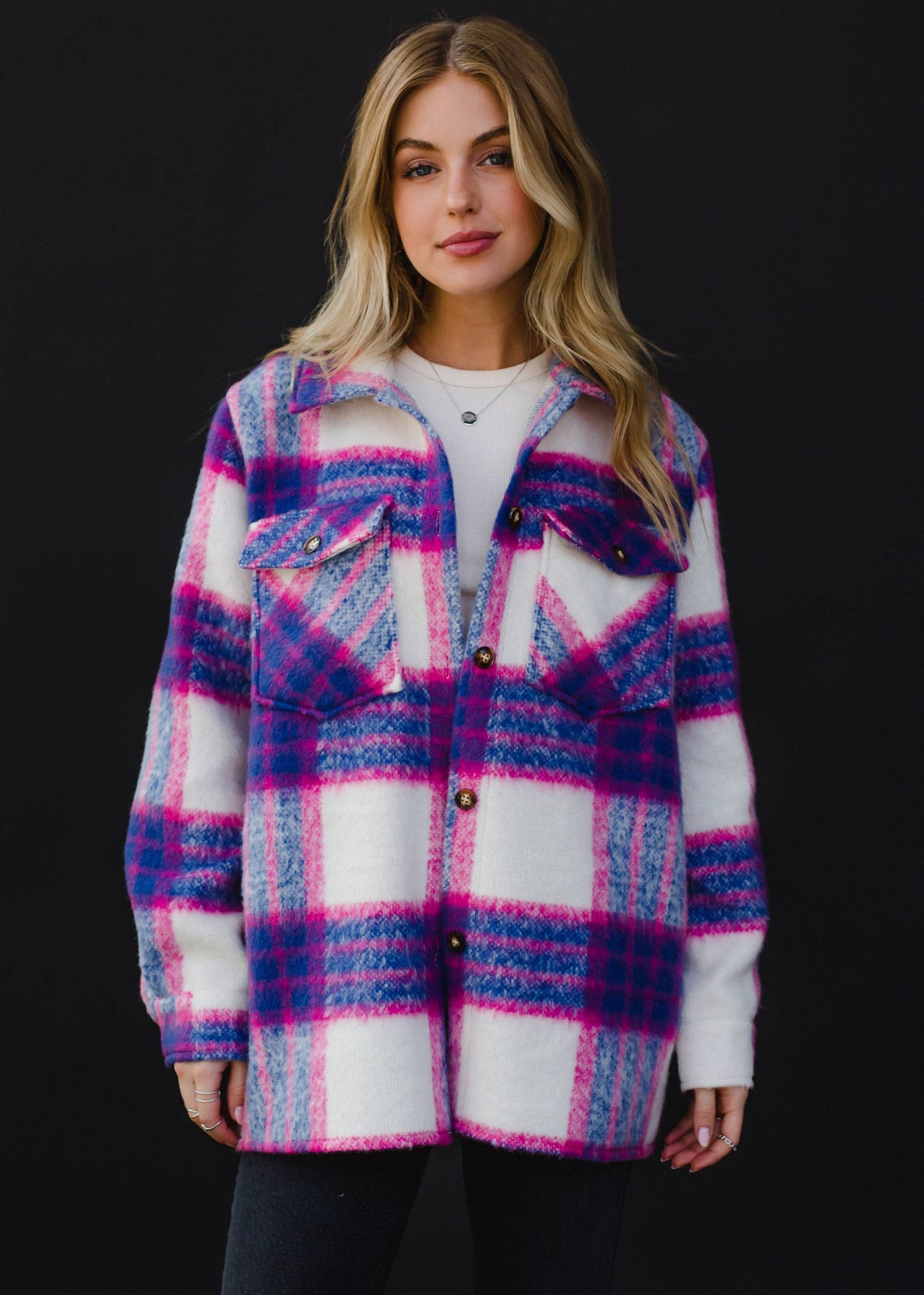 Blue, Pink & White Plaid Jacket