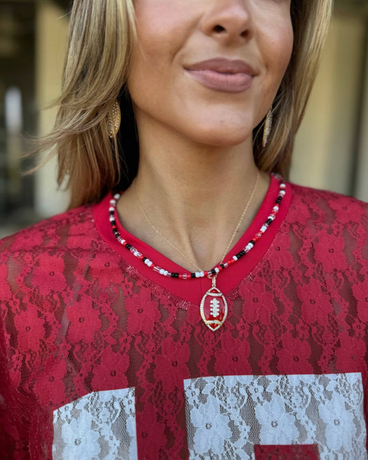 Red/Black Sidelines Beaded Necklace