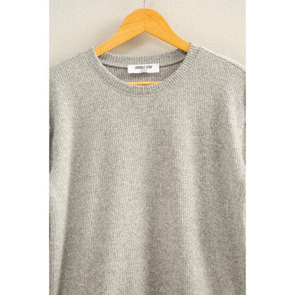 Brushed Crew Neck Long Sleeve Top: HEATHER GRAY