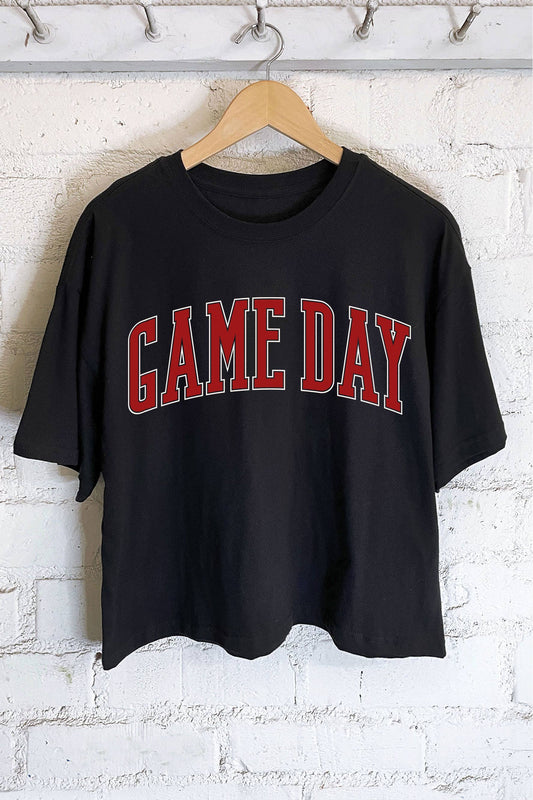 Game Day Puff Graphic Long Crop  Tee Black