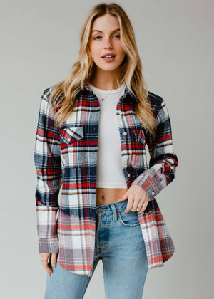 Navy, Red & Cream Plaid Flannel