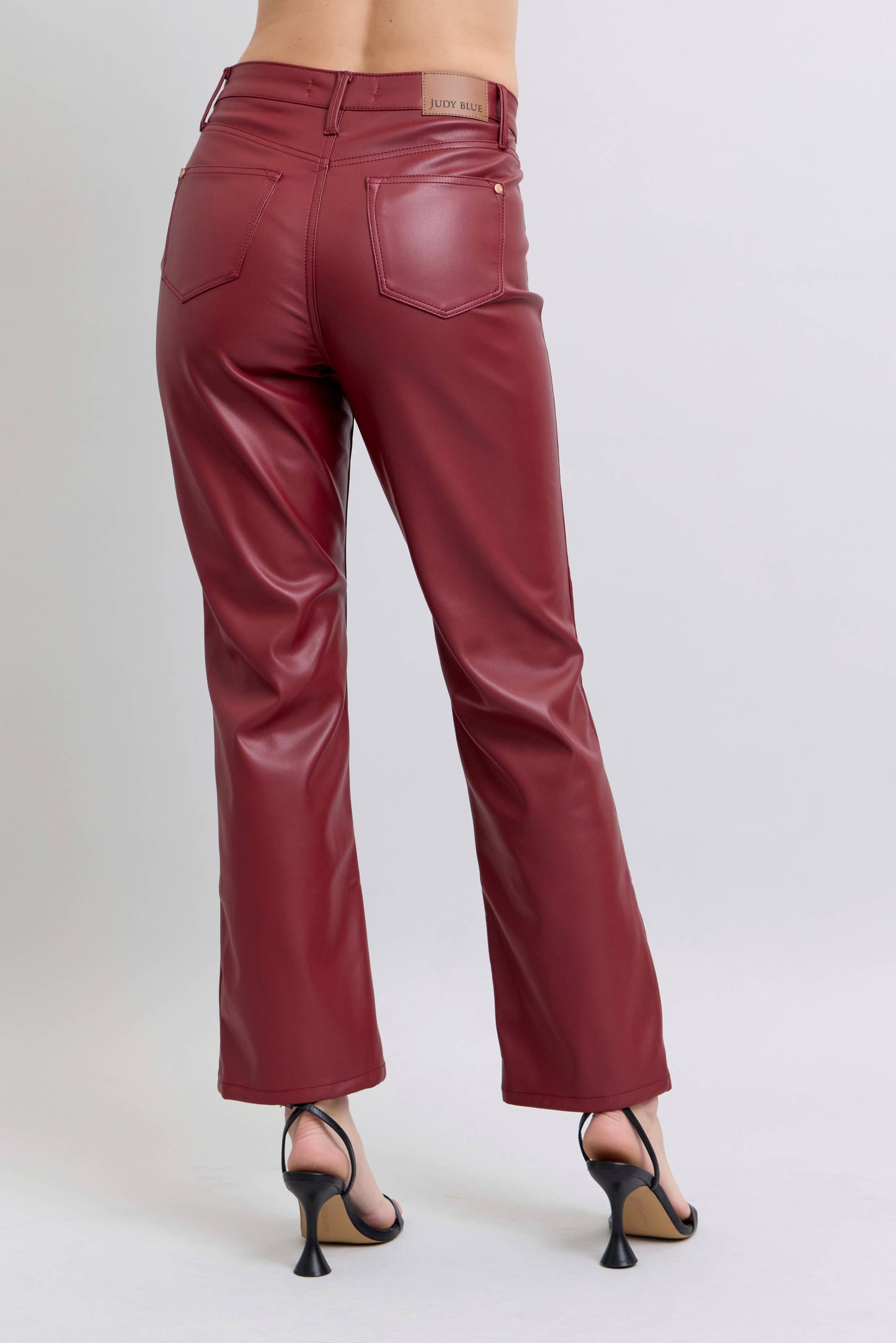 Faux Leather Tummy Control High Waisted Straight: Red