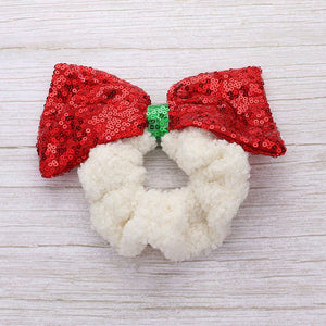 Sequin Christmas Bow Sherpa Scrunchie Hairband