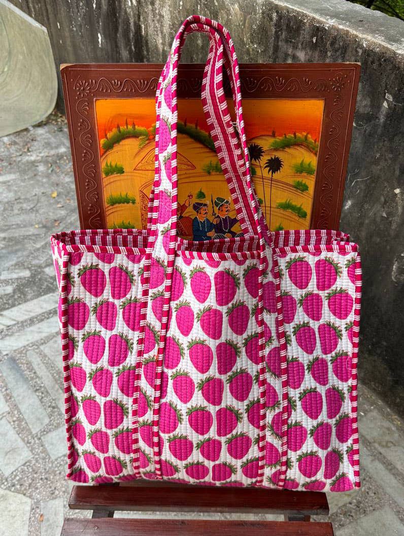 Strawberry Print Quilted Bag