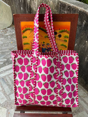 Strawberry Print Quilted Bag