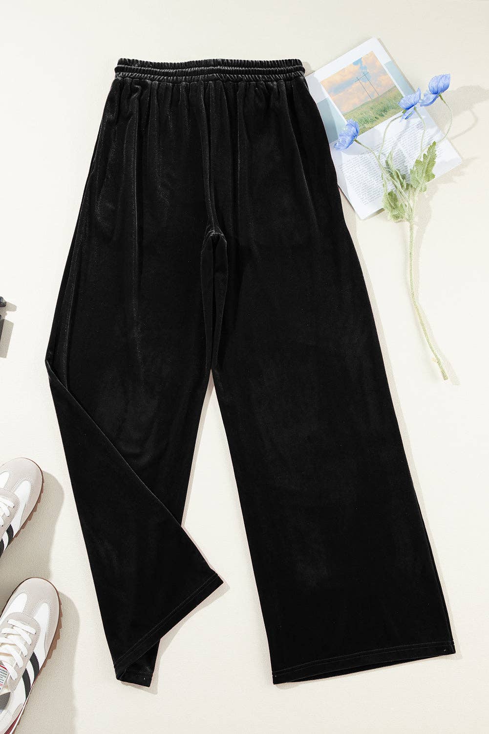 Velvet Drawstring Wide Leg Pants