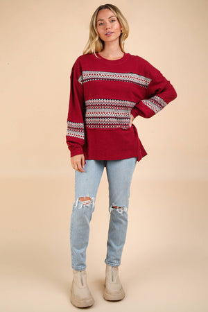 Oversized Printed Knit Top (wine)