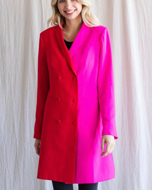 Hot Pink Colorblock Long Blazer