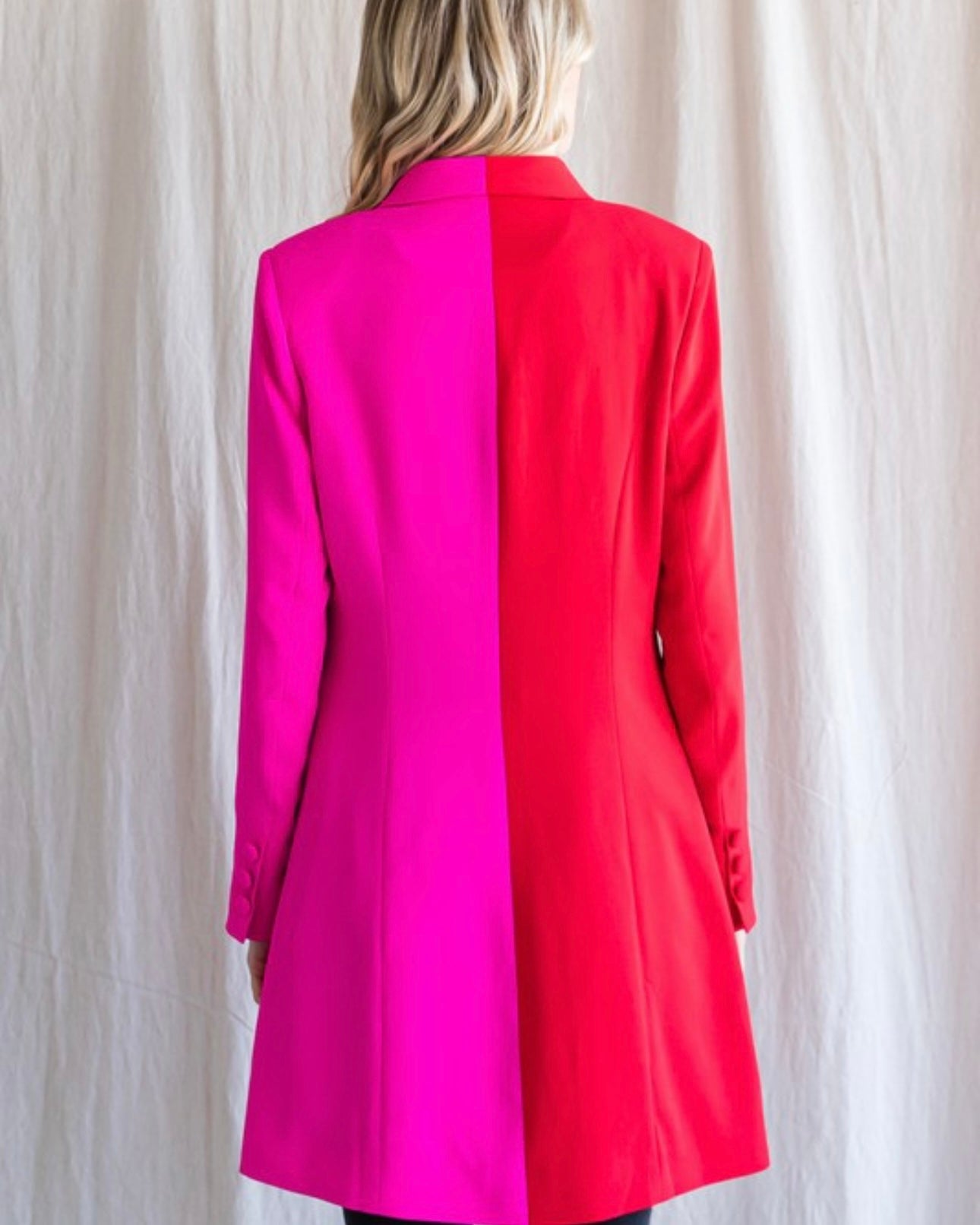 Hot Pink Colorblock Long Blazer