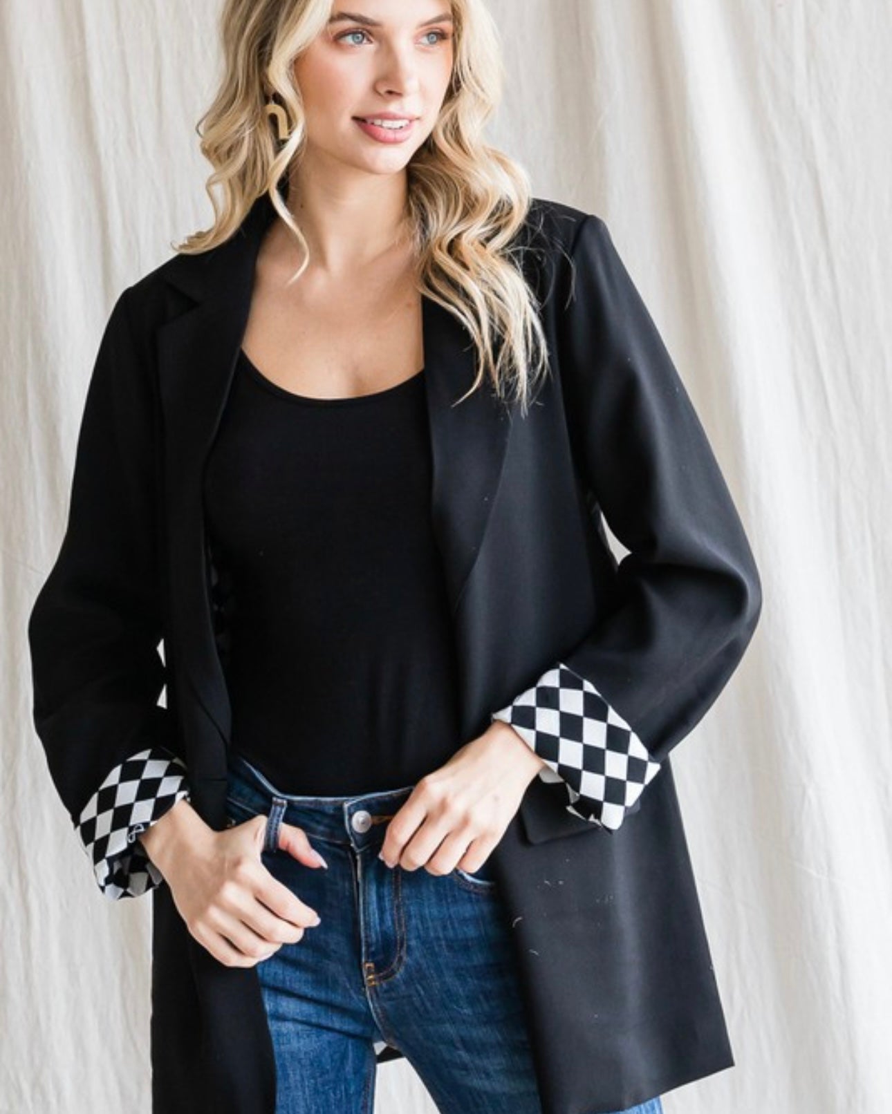 Checkered Out Lined Blazer