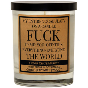 My Entire Vocabulary On A Candle, Kraft Label Scented 100% Soy Candle, Lavender, Citrus, Woody