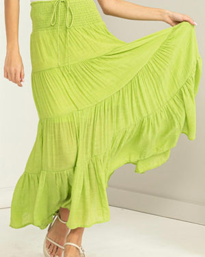 Pick Me High Waisted Tier Skirt in Lime