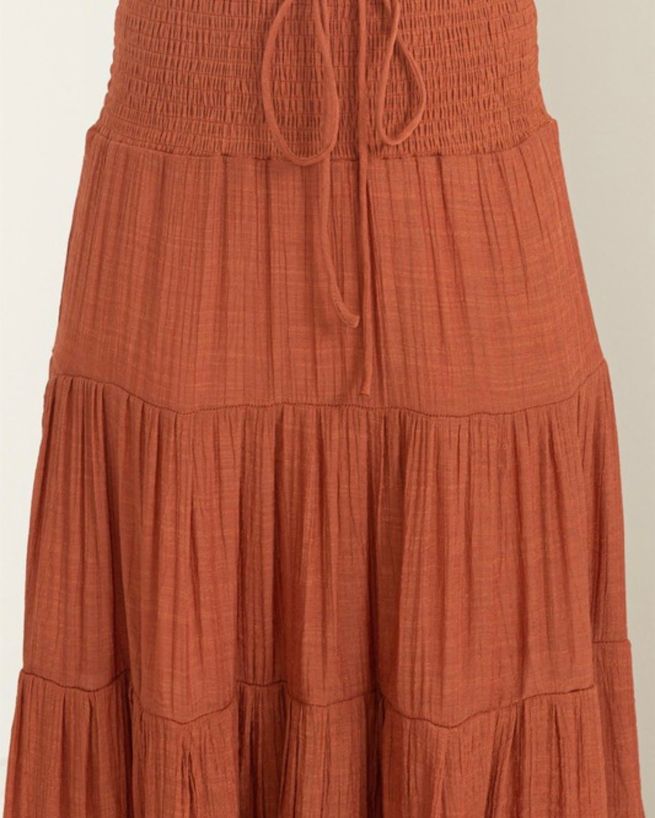 Pick Me High Waisted Tier Skirt in Rust