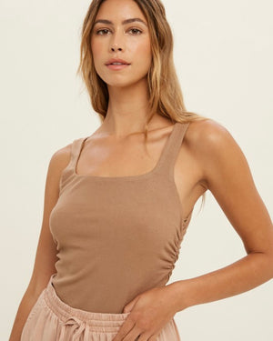 Side Ruched Ribbed Tank