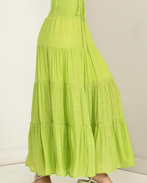 Pick Me High Waisted Tier Skirt in Lime